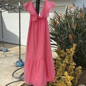 ON TWELFTH PINK RUFFLES MAXI GOWN SIZE DEMURE PROM EUC